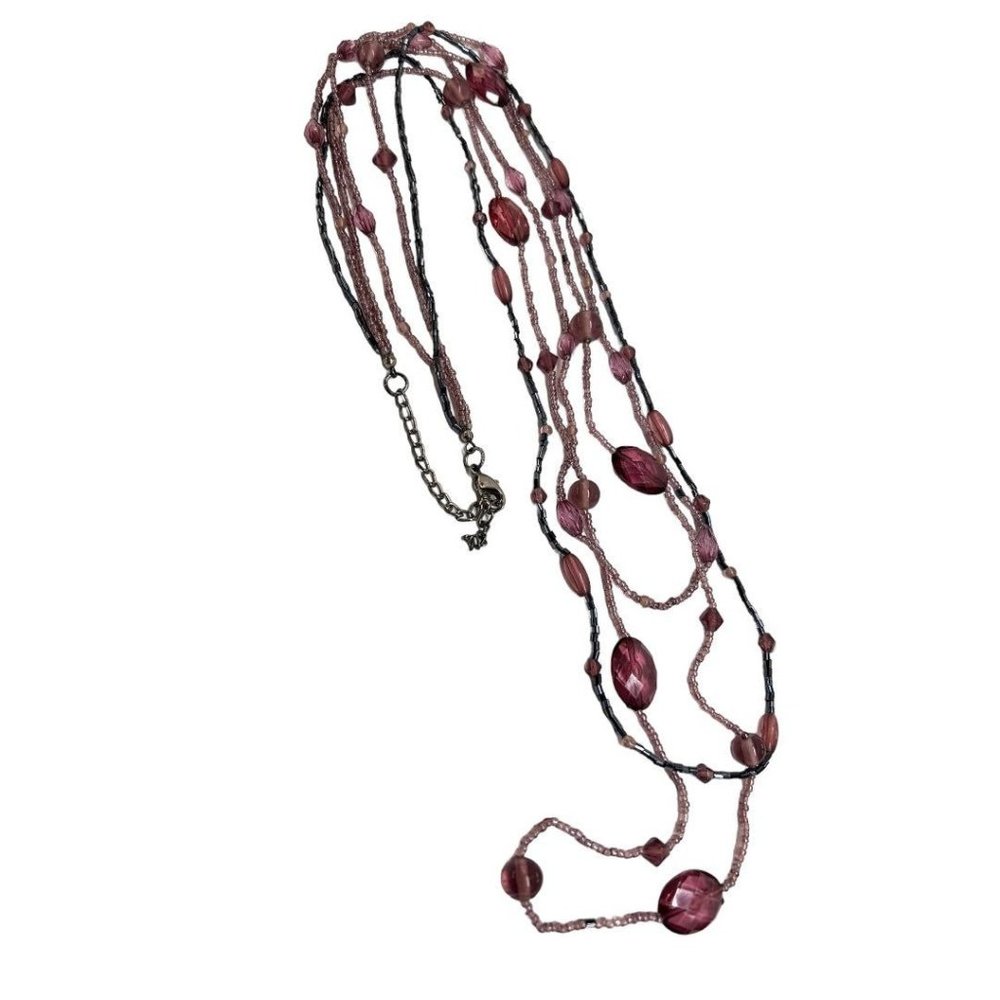 Smokey Purple and Gray Triple Strand Beaded Acrylic Necklace 36"